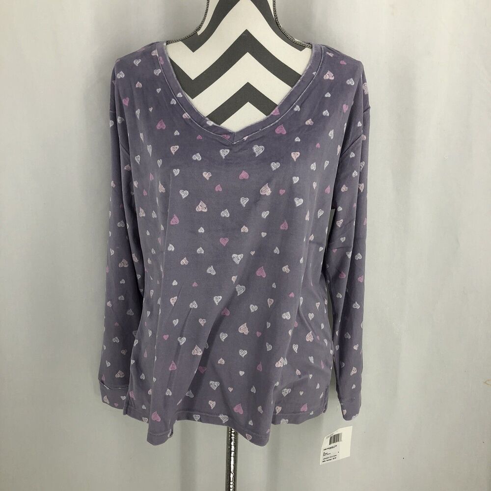 Kensie Velour Purple Heart Soft Cozy Lounge Top Pajama Long Sleeve Medium NWT